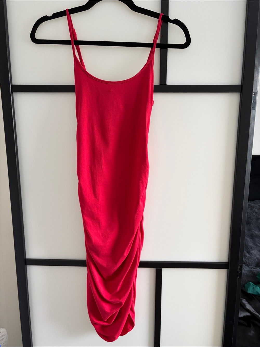 Fashion Nova Bea Red Ruched Midi Dress